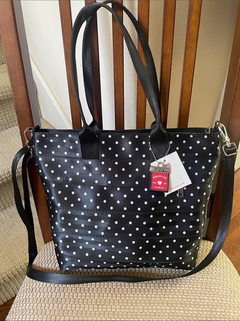 Harveys Black Dottie Classic Tote with White Polka Dots